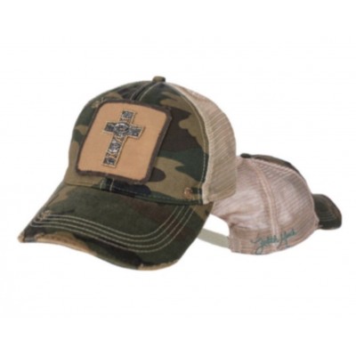 Camo Camouflage Beaded CROSS DISTRESSED SIGNATURE JUDITH MARCH HAT RETRO PATCH  eb-18544346